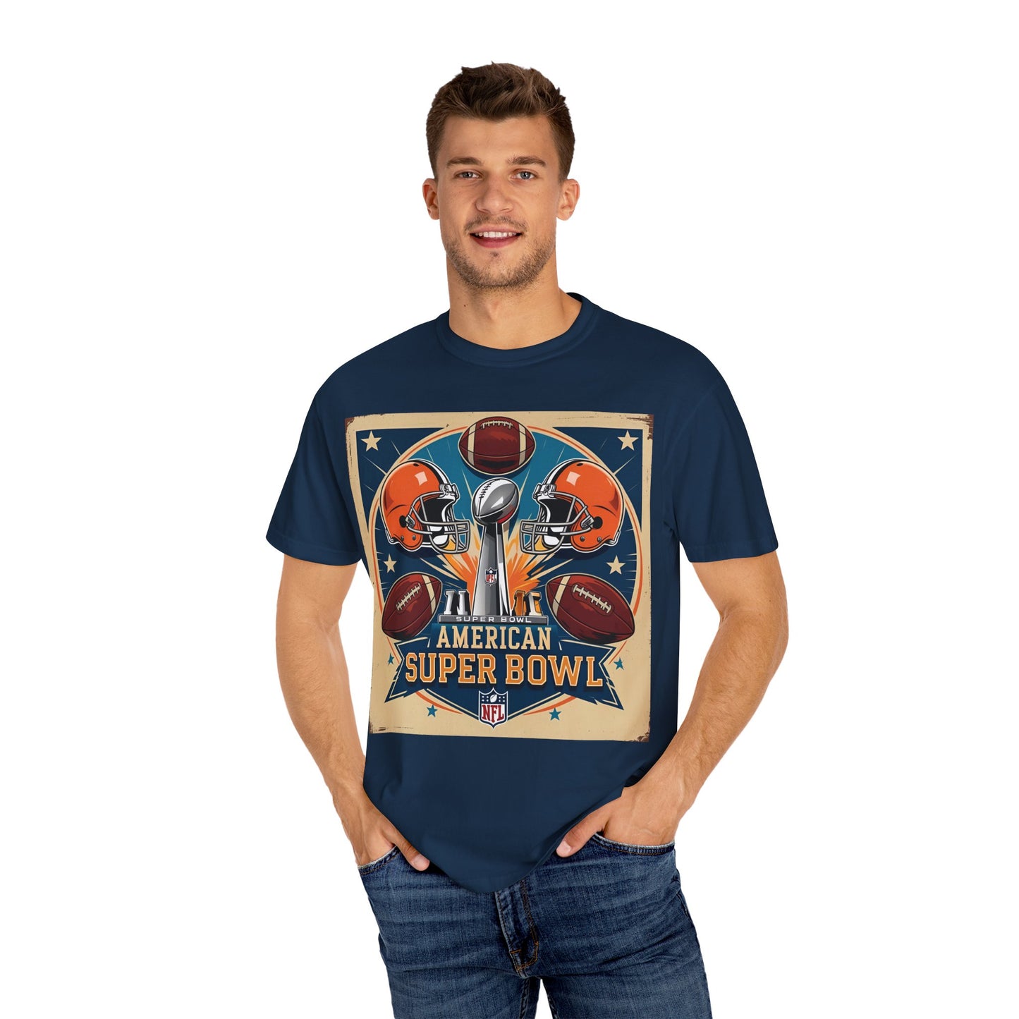 Super Bowl Unisex T-Shirt, Sports Fan Tee, NFL Game Day Apparel, Gift for Football Lovers, Comfortable Garment-Dyed Shirt