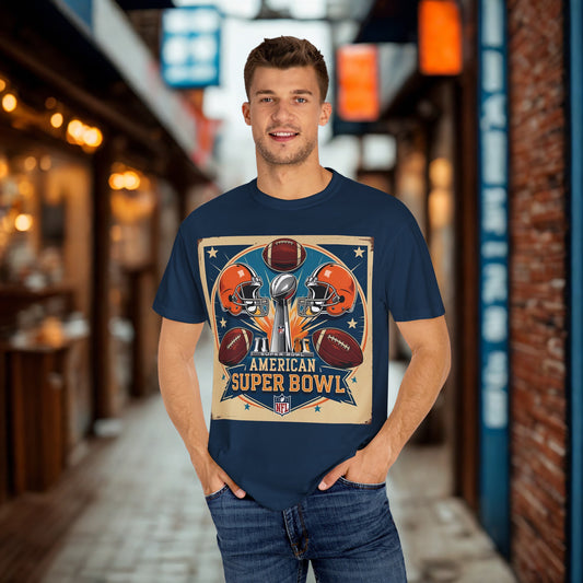 Super Bowl Unisex T-Shirt, Sports Fan Tee, NFL Game Day Apparel, Gift for Football Lovers, Comfortable Garment-Dyed Shirt