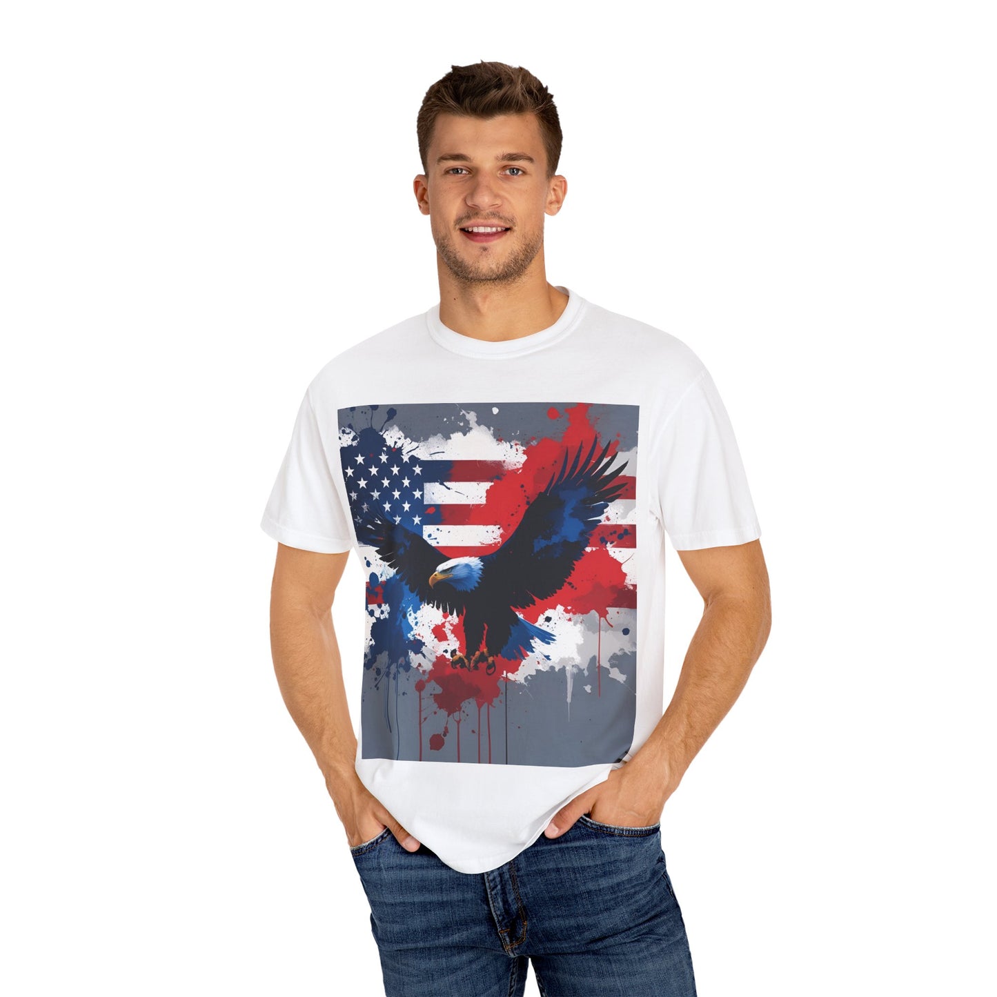 Patriotic Eagle T-shirt | Unisex Garment-Dyed Tee for Independence Day, Memorial Day, Veteran Gifts, Casual Wear, Outdoor Activities