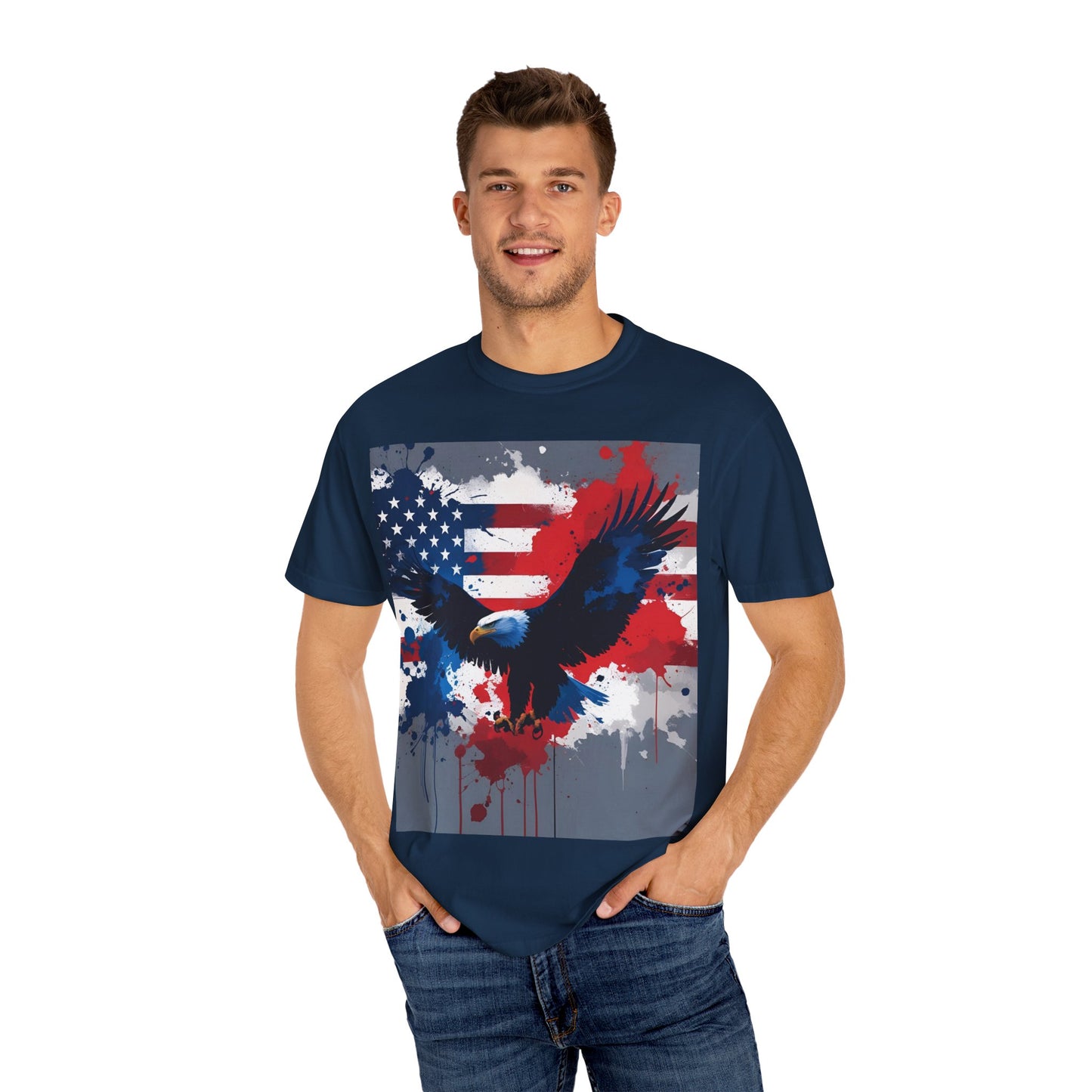 Patriotic Eagle T-shirt | Unisex Garment-Dyed Tee for Independence Day, Memorial Day, Veteran Gifts, Casual Wear, Outdoor Activities