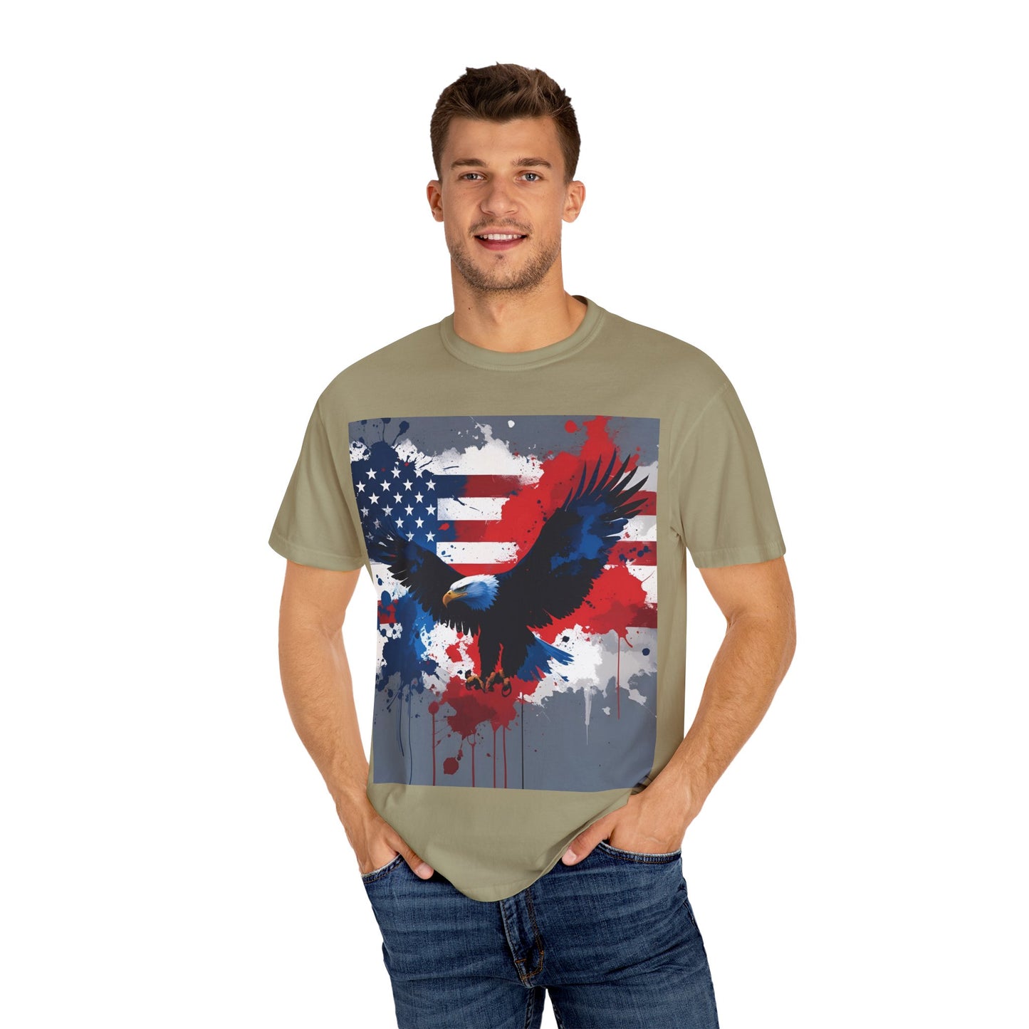Patriotic Eagle T-shirt | Unisex Garment-Dyed Tee for Independence Day, Memorial Day, Veteran Gifts, Casual Wear, Outdoor Activities