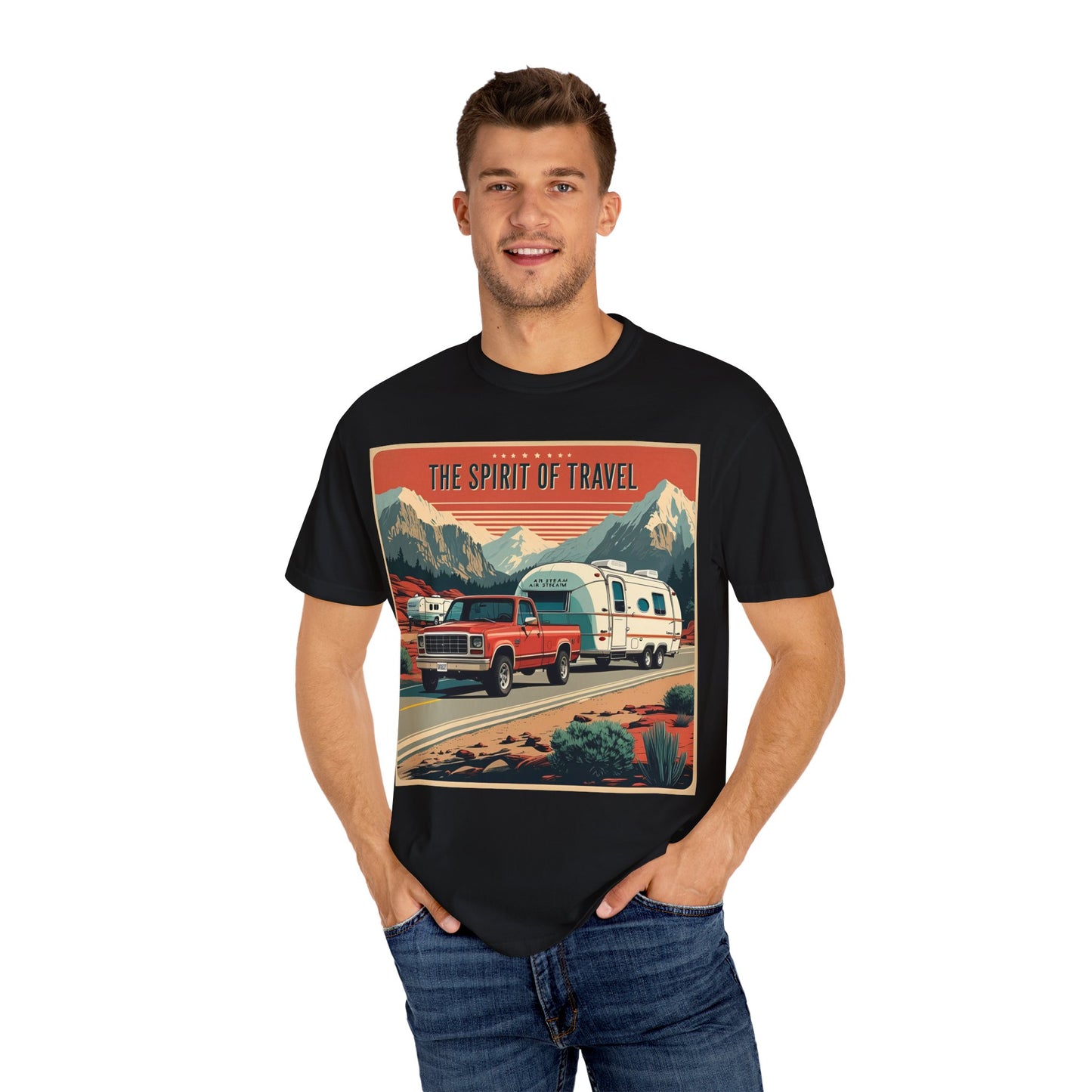 Classic Truck & Trailer RV Travel T-Shirt - The Spirit of Travel Graphic Tee, Adventure Shirt, Road Trip Apparel, Gift for Travelers, Camping Clothing