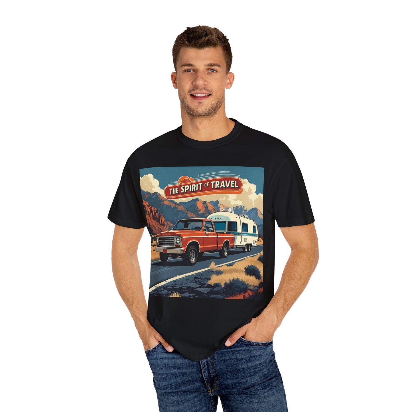 Classic Truck & Trailer RV Travel T-Shirt - The Spirit of Travel Graphic Tee, Adventure Shirt, Road Trip Apparel, Gift for Travelers, Camping Clothing