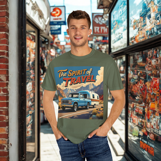Classic Truck & Trailer RV Travel T-Shirt - The Spirit of Travel Graphic Tee, Adventure Shirt, Road Trip Apparel, Gift for Travelers, Camping Clothing