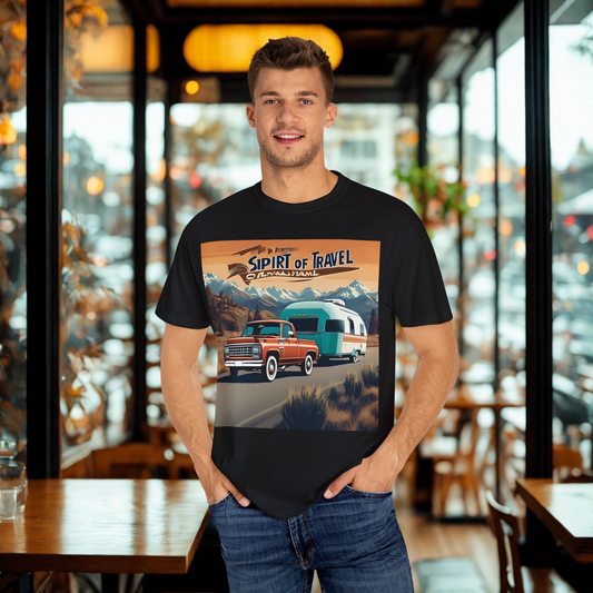 Classic Truck & Trailer RV Travel T-Shirt - The Spirit of Travel Graphic Tee, Adventure Shirt, Road Trip Apparel, Gift for Travelers, Camping Clothing