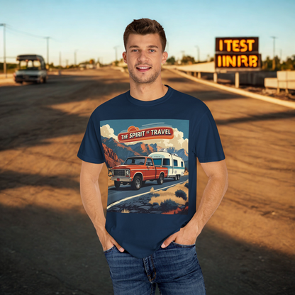 Classic Truck & Trailer RV Travel T-Shirt - The Spirit of Travel Graphic Tee, Adventure Shirt, Road Trip Apparel, Gift for Travelers, Camping Clothing