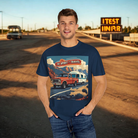 Classic Truck & Trailer RV Travel T-Shirt - The Spirit of Travel Graphic Tee, Adventure Shirt, Road Trip Apparel, Gift for Travelers, Camping Clothing