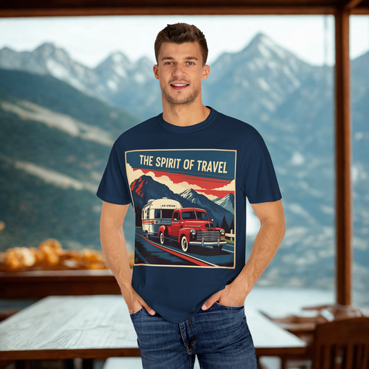 Classic Truck & Trailer RV Travel T-Shirt - The Spirit of Travel Graphic Tee, Adventure Shirt, Road Trip Apparel, Gift for Travelers, Camping Clothing